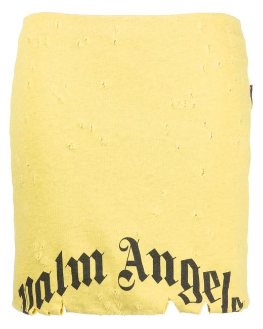 Palm Angels Yellow Gd Destroyed Miniskirt
