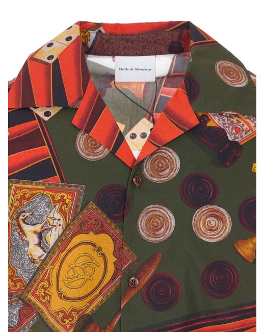 Drole de Monsieur Red Frontal Buttons Printed Shirt for men