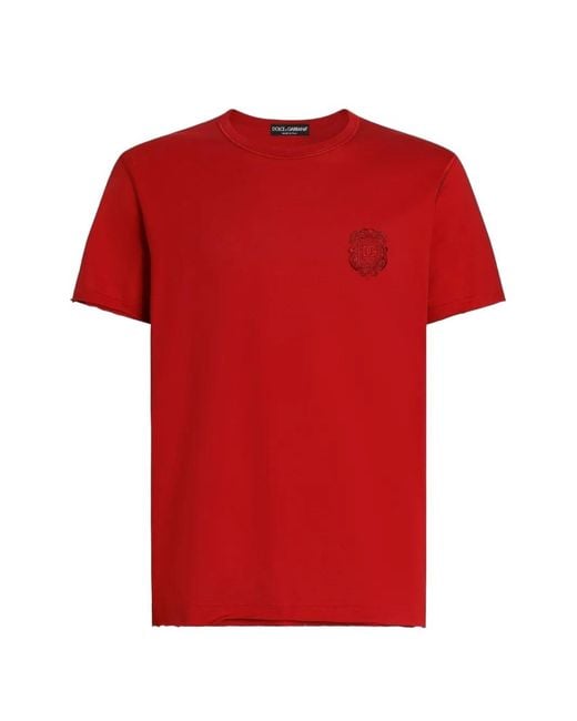 Dolce & Gabbana Red Cotton T-Shirt With Patch for men