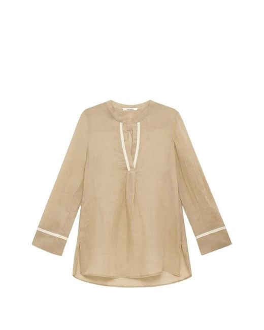 Maliparmi Natural Grosgrain-Trim Ramie Blouse