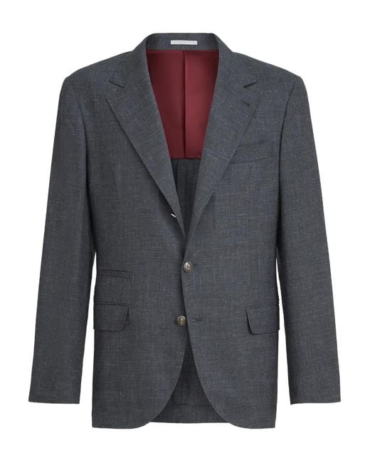 Brunello Cucinelli Blue Slubbed Buttons Blazer for men
