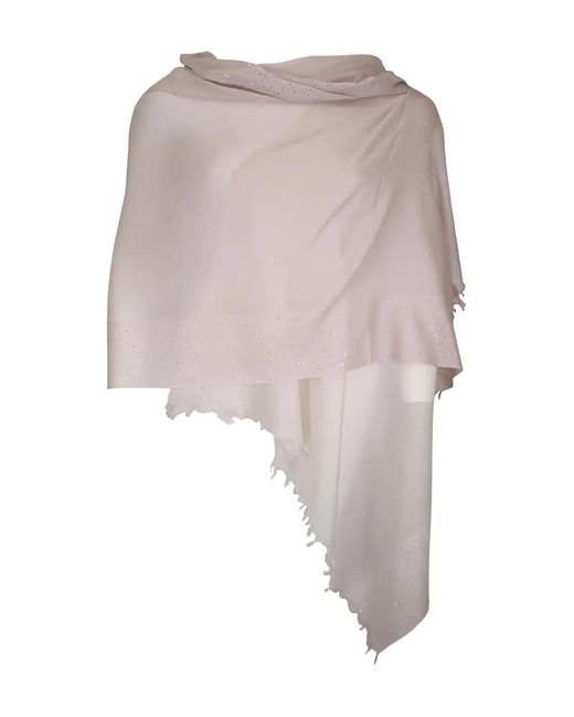 Kinross Cashmere White Cameo Ombre Fringed Embellished Scarf