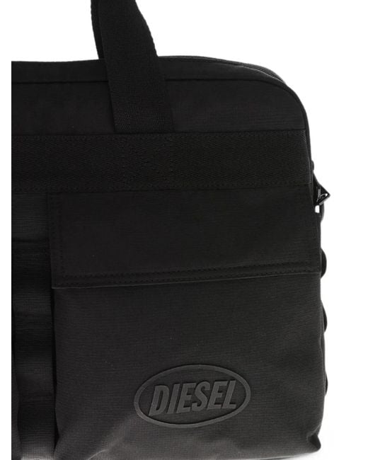DIESEL Black Logo-Patch Briefcase for men
