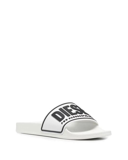 DIESEL White Sa-Mayemi Cc Logo-Embossed Slides