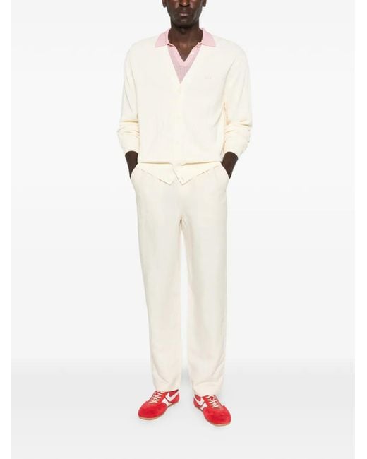 Lacoste White Button Ribbed Cardigan for men