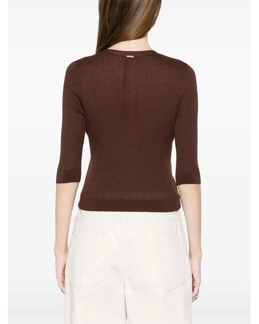 Twinset Brown V-Neck Ribbed Cardigan