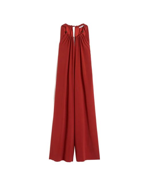 Max Mara Red Flowing Envers Satin Jumpsuit