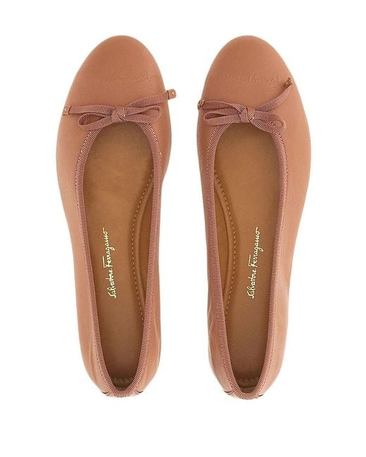 Ferragamo Brown Bow-Detail Ballet Flats