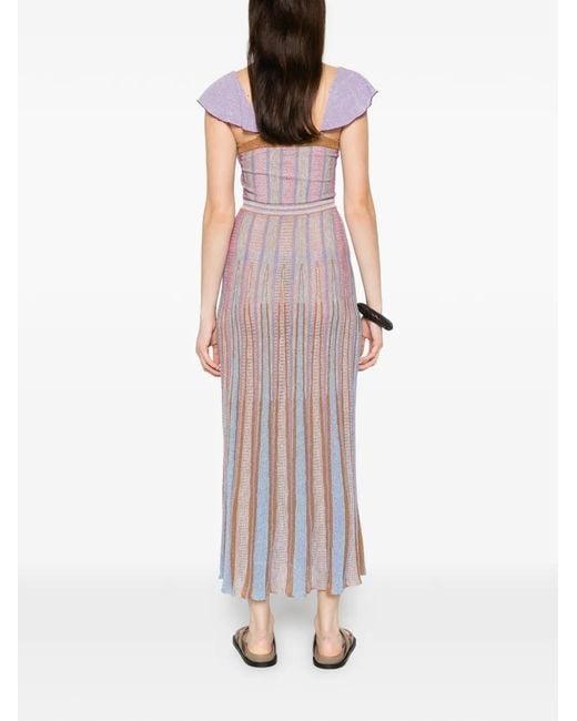 Forte_forte Purple Ruffled-Sleeves Striped Maxi Dress