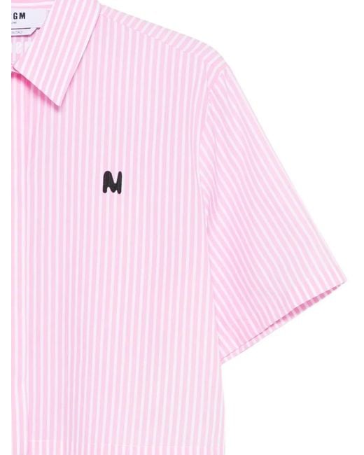 MSGM Pink Striped-Pattern Cropped Shirt