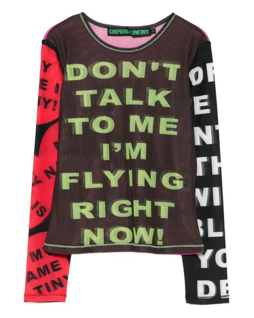 Chopova Lowena Green Don'T Talk To Me Mesh Top