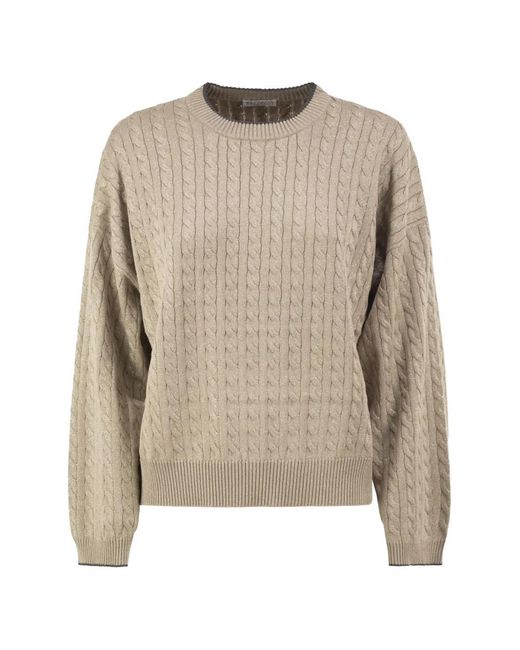 Brunello Cucinelli Natural Cable-Knit Shimmering Cotton Sweater