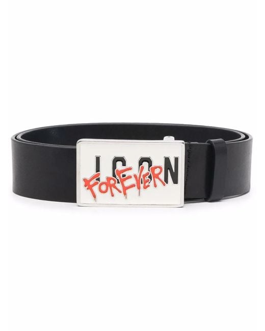 DSquared² Black Logo-Plaque Leather Belt for men
