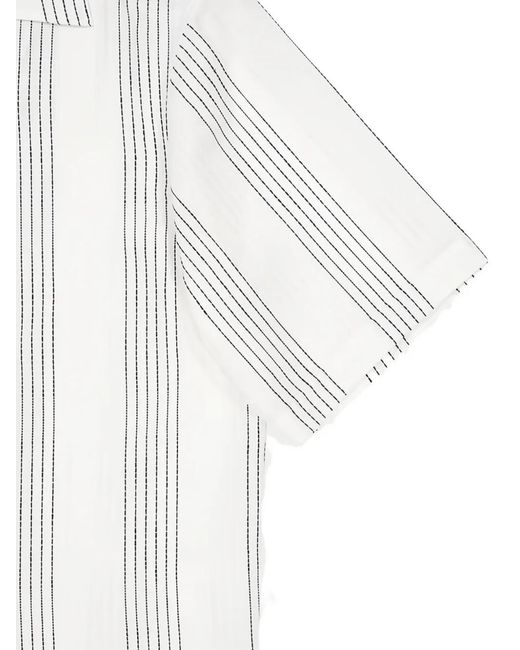 Commas White Striped Camp-Collar Shirt for men