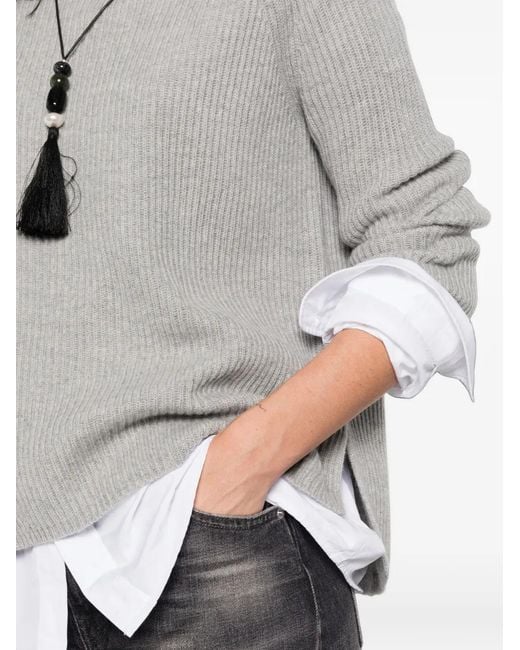 Max Mara Gray Ribbed-Knit Raglan-Sleeve Sweater
