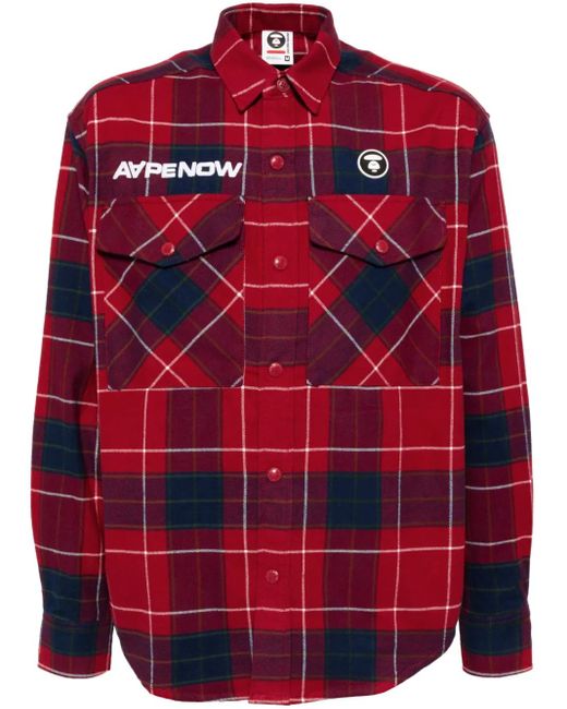 メンズ Aape By A Bathing Ape チェック シャツ Red