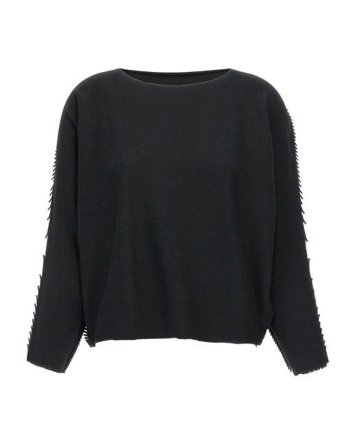Issey Miyake Black Frayed-detail jumper