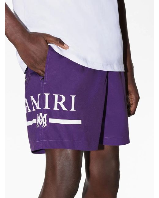 Amiri Purple Bar Logo-Print Swimming Trunks for men