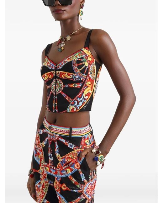 Dolce & Gabbana Gray Carretto-Print Charmeuse Top