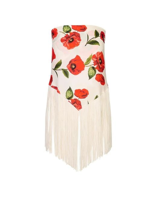 Alice + Olivia White Floral-Print Fringed Scarf