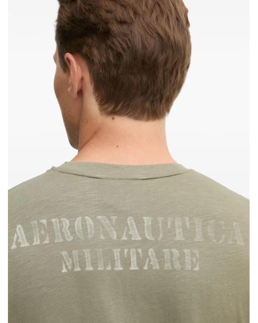 Aeronautica Militare Green Graphic-Print Slub-Texture T-Shirt for men