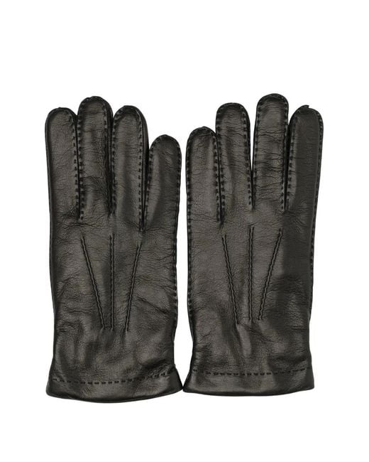 Restelli Black Stitch-Detail Leather Gloves for men