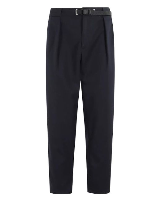 White Sand Blue Buckle-Fastening Pleated-Front Trousers for men