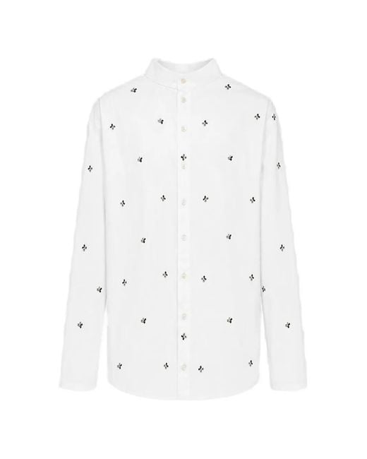 Rier White Embroidered High-Neck Shirt
