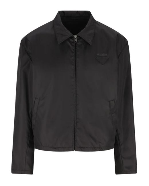 Prada Black Logo-Plaque Cropped Jacket for men