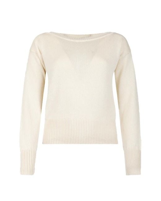 Weekend by Maxmara White Boat-Neck Ribbed-Trim Sweater