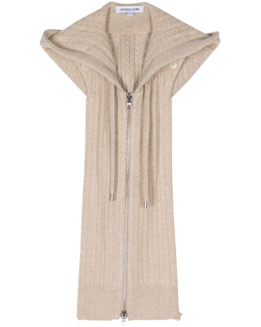 Veronica Beard Natural Cable-knit Sleeveless Hooded Jacket