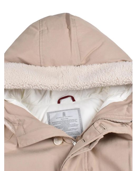 Brunello Cucinelli Natural Quilted Shearling-Lined Parka Jacket for men