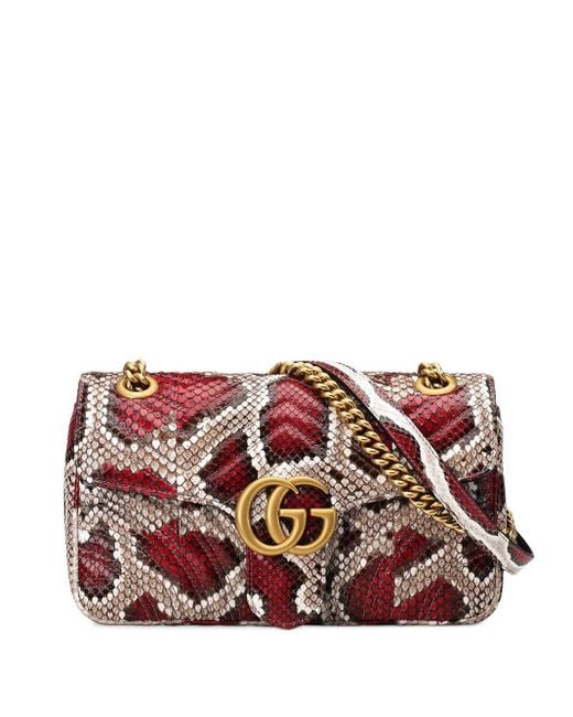 Gucci Red GG Marmont Small Python Shoulder Bag