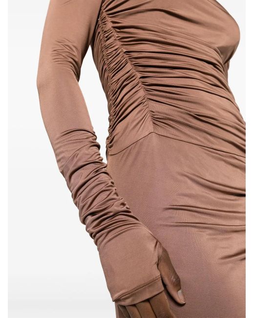 Helmut Lang Brown Off-Shoulder Draped Maxi Dress