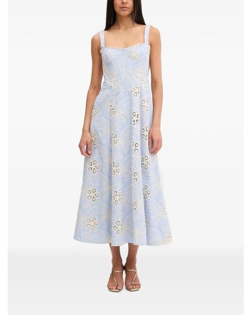 Bardot White Guipure Lace-Embroidered Striped Midi Dress