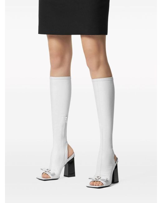 Versace White Gianni Ribbon Knee-high Leather Boots