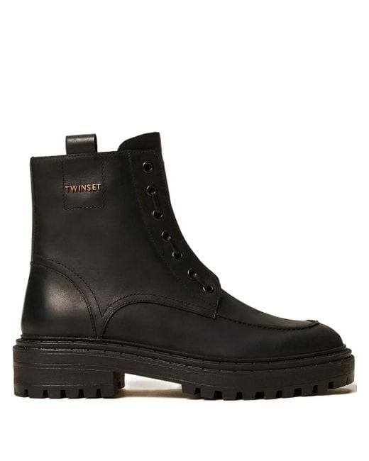 Twinset Black Lace-Up Chunky Boots