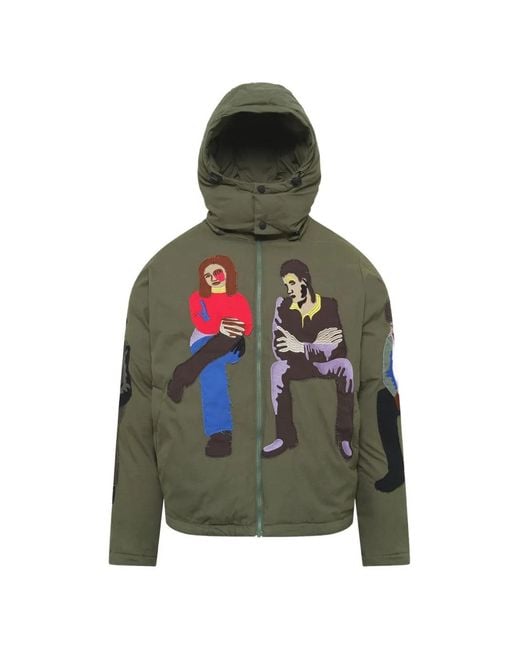 Kidsuper Green Subway Car Patchwork Puffer Jacket for men