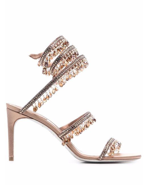 Rene Caovilla Leather Chandelier 95mm Rhinestone-embellished Sandals in Brown - Lyst