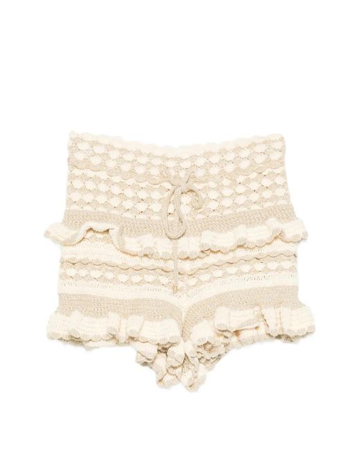 Zimmermann Natural Ruffled Crochet-Knit Shorts