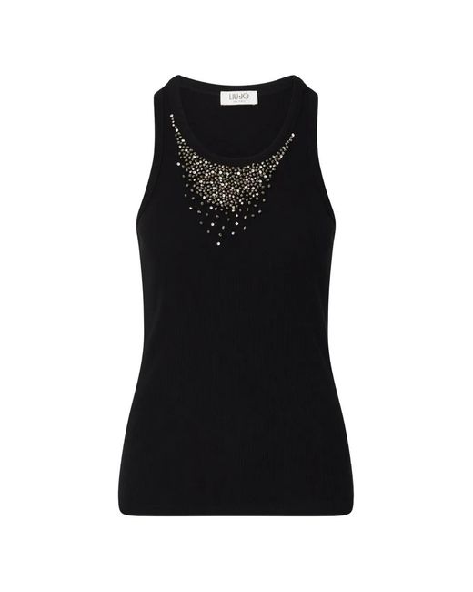 Liu Jo Black T-Shirt With Jewel Decoration