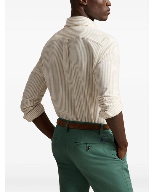 Polo Ralph Lauren White Stripe-Patern Buttoned Shirt for men