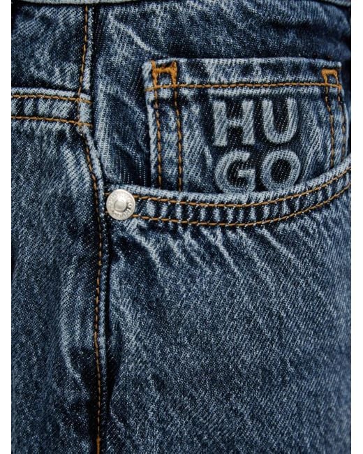HUGO Blue Cuffed-Hems Cotton Jeans