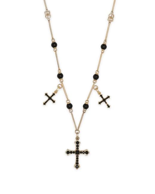 Dolce & Gabbana White Cross-Charm Rosary Necklace
