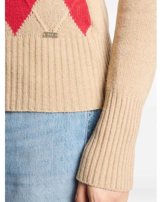Fay Pink Argyle-Pattern Cable-Knit Sweater