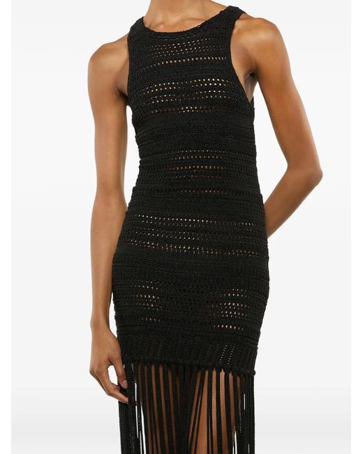 Laneus Black Fringed-Hem Knitted Dress