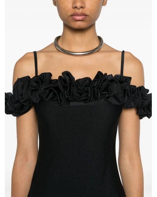Coperni Black Ruffled Trim Midi Dress