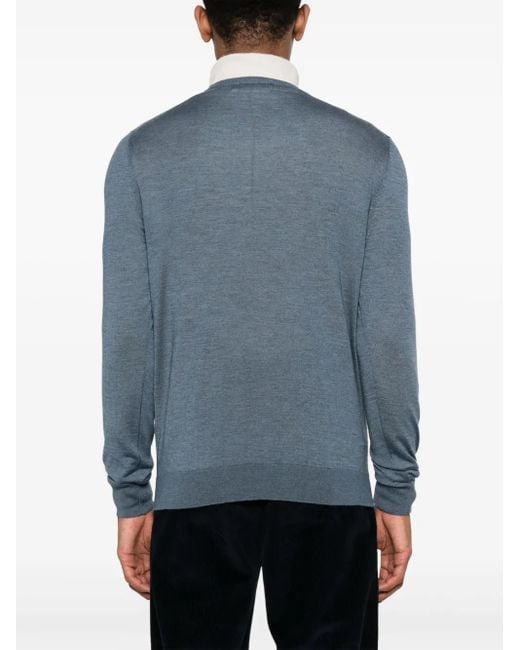 Colombo Blue Fine-Knit V-Neck Jumper for men