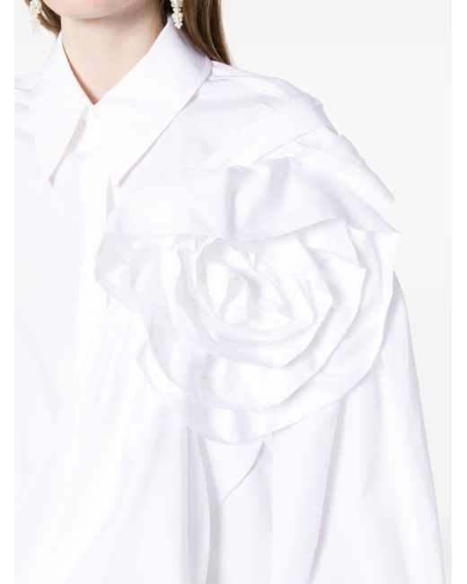 Simone Rocha White Floral-appliqué Draped Cotton Shirt
