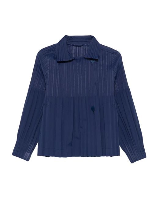 Pleats Please Issey Miyake Blue Plissé Collared Jacket